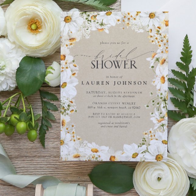 Elegant Rustic Watercolor Daisy Möhippa Inbjudningar (Bridal Shower Invitation)