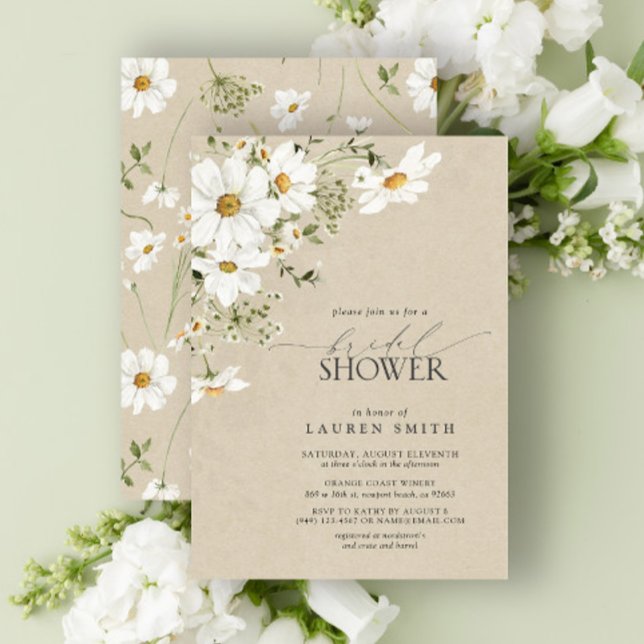 Elegant Rustic Watercolor Daisy Möhippa Inbjudningar (Skapare uppladdad)