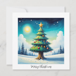 Elegant Rustic Watercolor God jul Träd Julkort