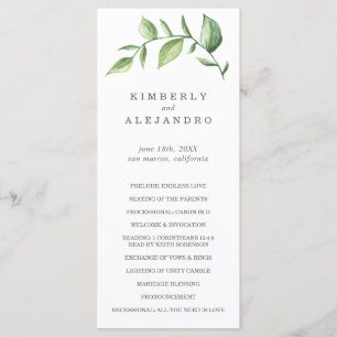 Elegant Rustic Watercolor Greenery Bröllop Program