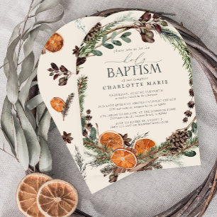 Elegant Rustic Watercolor Greenery Heliga Baptism Inbjudningar