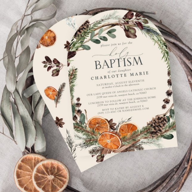 Elegant Rustic Watercolor Greenery Heliga Baptism Inbjudningar (Skapare uppladdad)