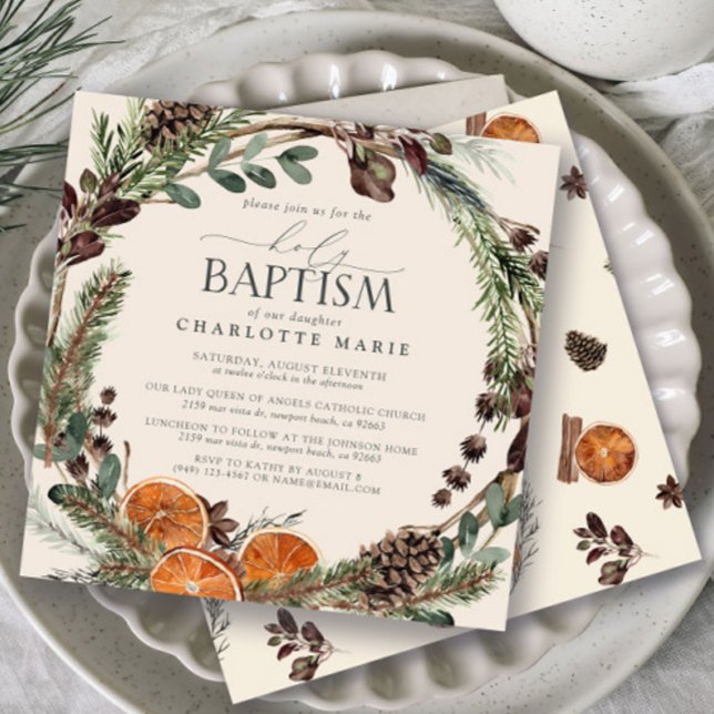 Elegant Rustic Watercolor Greenery Heliga Baptism Inbjudningar (Baptism Invitation!)