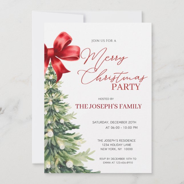 Elegant Rustic Watercolor Julgran Party Inbjudningar (Framsida)