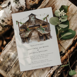 Elegant Rustic Watercolor Land Barn Bröllop Inbjudningar