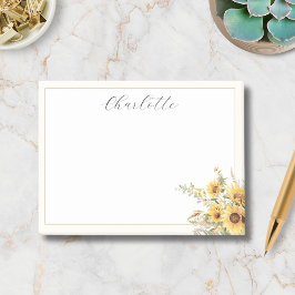 Elegant Rustic Watercolor Solros Blommigt Post-it Block