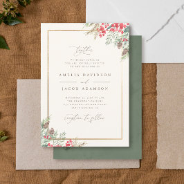 Elegant Rustic Watercolor Winter Greenery Bröllop Inbjudningar