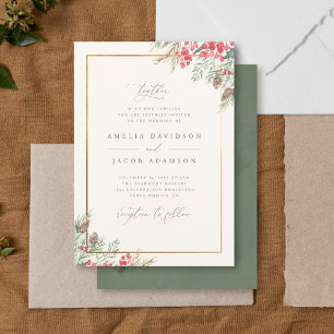Elegant Rustic Watercolor Winter Greenery Bröllop Inbjudningar