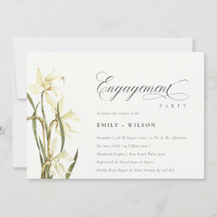 Elegant Rustic White Daffodil Förlovning Inbjudan