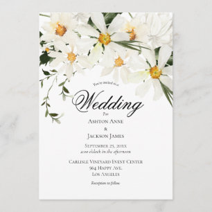 Elegant Rustic White Daisys Modern Bröllop Inbjudningar