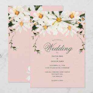 Elegant Rustic White Daisys Modern Rosa Bröllop Inbjudningar
