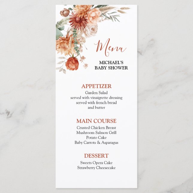 Elegant Rustic Wildblomma i Kärlek Baby Shower Meny (Framsida)