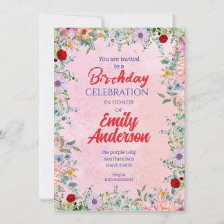 Elegant Rustic Wildblomma Ram Birthday Inbjudningar