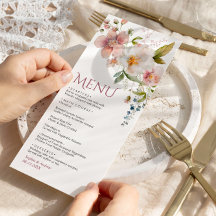 Elegant Rustic Wildblomme Bröllop Menu
