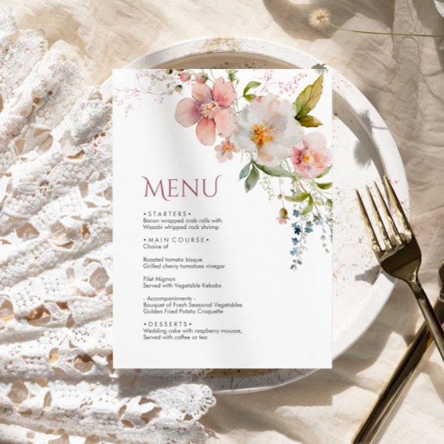 Elegant Rustic Wildblomme Bröllop Menu Meny (Skapare uppladdad)