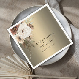 Elegant Rustic Wildblommor Guld Bröllop Pappersservett