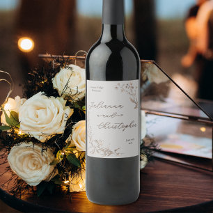Elegant Rustic Wildblomskript Silver Vinflaska Etikett