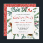 Elegant Rustic Winter Botanical jul Party Inbjudningar<br><div class="desc">Den här kvadratiska DIY-mallen har en guld ram som är dekorerad med gräs grenar,  röda bär och gräs-koner. Mycket tomt utrymme ge är en öppen och elegant känsla.</div>