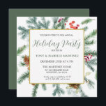 Elegant Rustic Winter Botanical Julfest Inbjudningar<br><div class="desc">Den här kvadratiska DIY-mallen har en guld ram som är dekorerad med gräs grenar,  röda bär och gräs-koner. Mycket tomt utrymme ge är en öppen och elegant känsla.</div>