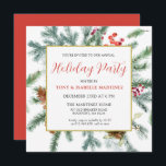 Elegant Rustic Winter Botanical Julfest Inbjudningar<br><div class="desc">Den här kvadratiska DIY-mallen har en guld ram som är dekorerad med gräs grenar,  röda bär och gräs-koner. Mycket tomt utrymme ge är en öppen och elegant känsla.</div>