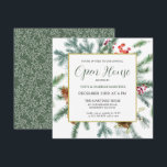 Elegant Rustic Winter Botanical Open House Inbjudningar<br><div class="desc">Den här kvadratiska DIY-mallen har en guld ram som är dekorerad med gräs grenar,  röda bär och gräs-koner. Mycket tomt utrymme ge är en öppen och elegant känsla.</div>