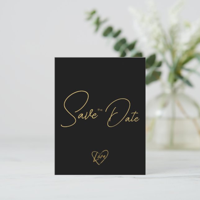 Elegant Rustic Wood Black and Shiny Save Date Anteckningskort (Stående Fram)