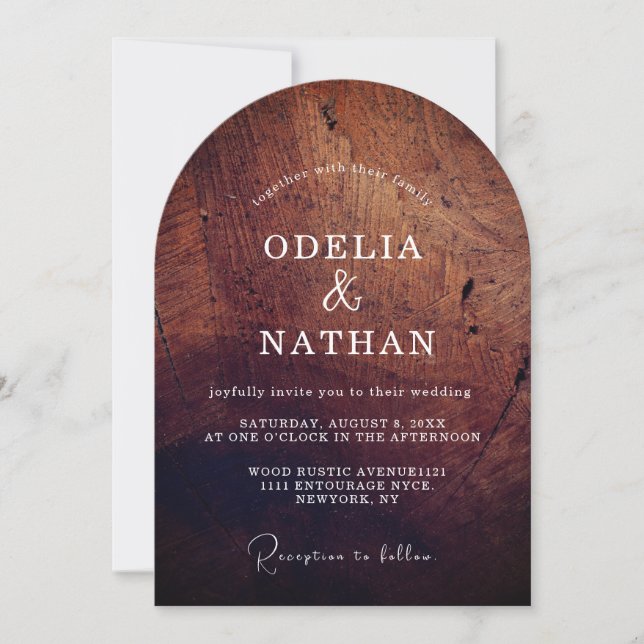 Elegant Rustic Wood Grain Texture Arched Wedding Inbjudningar (Framsida)