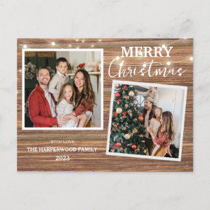 Elegant Rustic Wood jul-familjen 2 Foto Helg Vykort