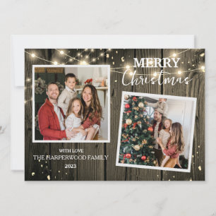 Elegant Rustic Wood jul-familjen 2 Foto Julkort