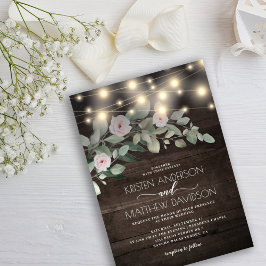 Elegant Rustic Wood Ljus Boho Greenery Bröllop Inbjudningar