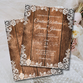 Elegant Rustic Wood Snöre bröllopsinbjudan Flygblad