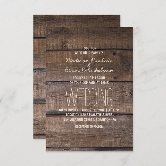 Elegant Rustic Wooden Pallet Wedding bjudande Inbjudningar (Fram/baksida)