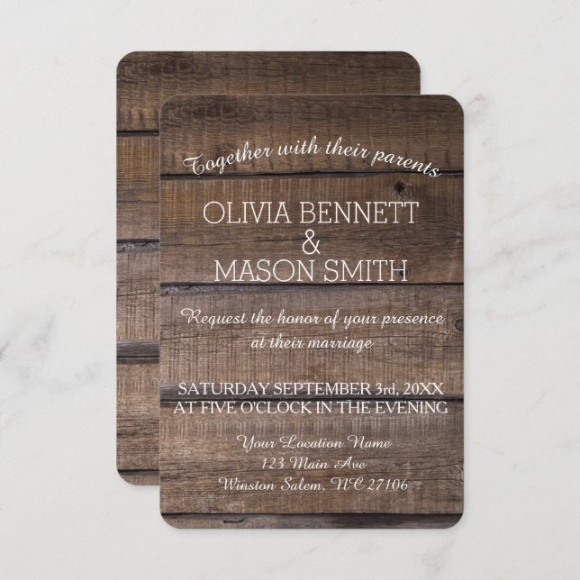 Elegant Rustic Wooden Pallet Wedding bjudande Inbjudningar (Fram/baksida)