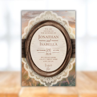 Elegant Rustic Wooden Ram Bröllop Inbjudningar