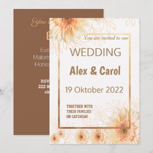 Elegant Rustige simple beige brun blommigt bröllop Inbjudningar