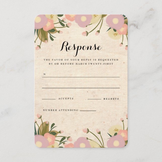 Elegant Rustik Akvarell Blommig Canvas Bröllop RSV OSA Kort (Framsida)