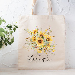 Elegant Rustik Akvarell Solros Bröllopsblomma Brud Tygkasse