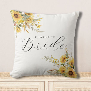Elegant Rustik Akvarell Solros Brudblomma Kudde