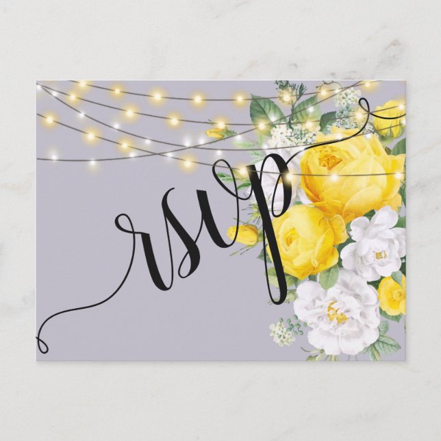 Elegant Rustik belysning Gul Flo RSVP-inbjudan   Inbjudan Vykort (Framsida)
