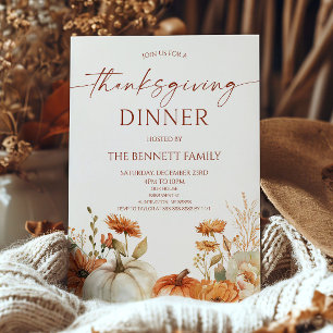 Elegant Rustik Blommig Pumpa Thanksgiving Middag Inbjudningar