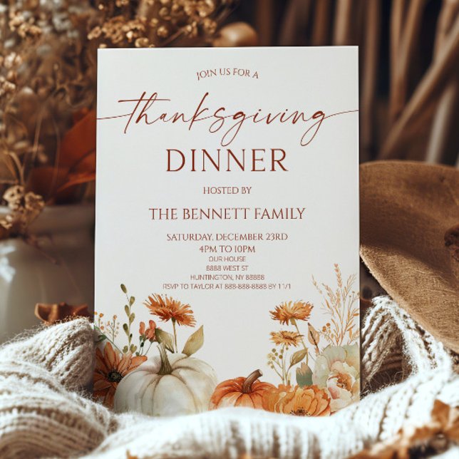 Elegant Rustik Blommig Pumpa Thanksgiving Middag Inbjudningar (Skapare uppladdad)