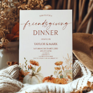 Elegant Rustik Blommig Pumpa Vänner Thanksgiving M Inbjudningar