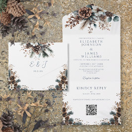 Elegant Rustik Blommig Tallkotte QR-kod Bröllop