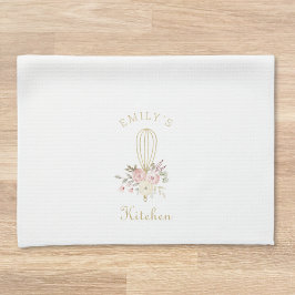 Elegant Rustik Blommig Visp Monogram Kökshandduk