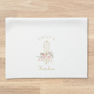 Elegant Rustik Blommig Visp Monogram Kökshandduk