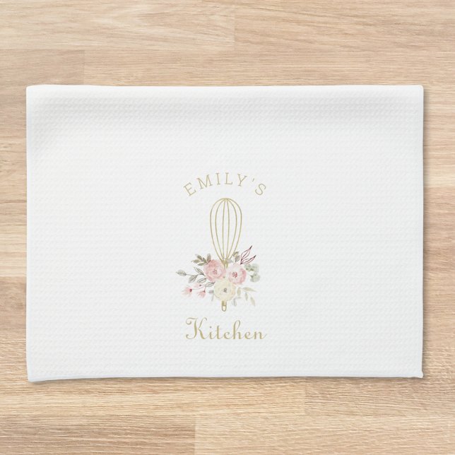 Elegant Rustik Blommig Visp Monogram Kökshandduk (Skapare uppladdad)