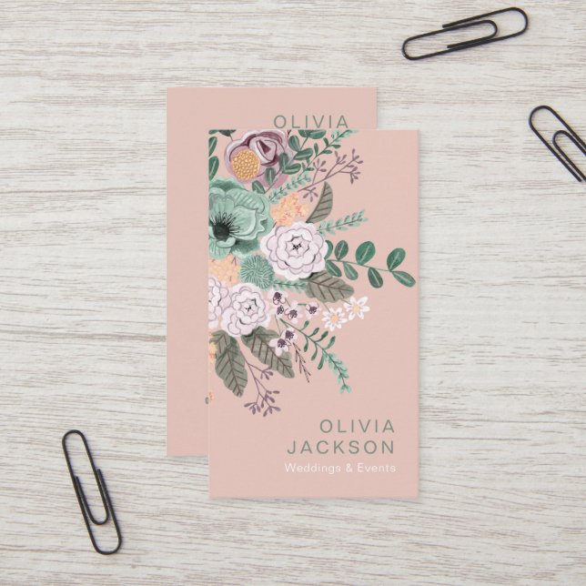 Elegant, rustik blommigt visitkort (Fram/Back In Situ)