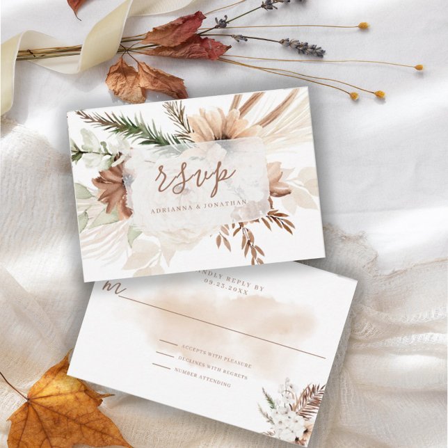 Elegant Rustik Boho Blommig Pampas RSVP-kort OSA Kort (Skapare uppladdad)