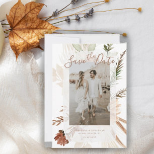 Elegant Rustik Boho Blommig Pampas Save The Date Spara Datumet