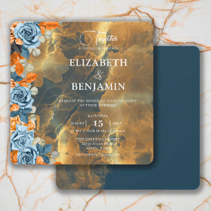 Elegant Rustik Boho Guld Marinblå Och Rost Bröllop Inbjudningar